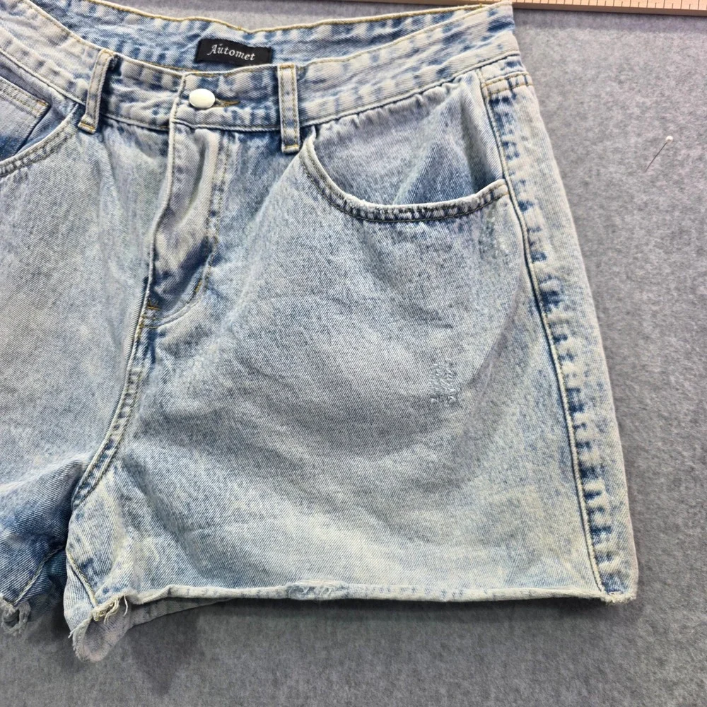 Automet Womens High Waisted‎ Denim Shorts Light Acid Wash Raw Hem Size L